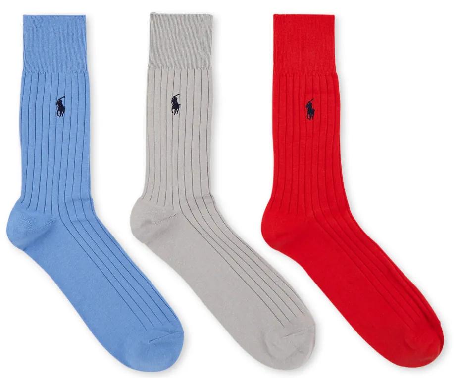 Ralph Lauren Solid Rib sokken met logoborduring in 3-pack