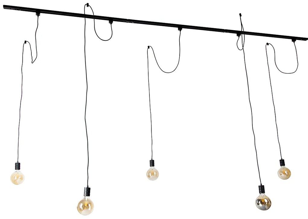 Modern railsysteem met 5 hanglampen zwart 1-fase  - Iconic Cavalux