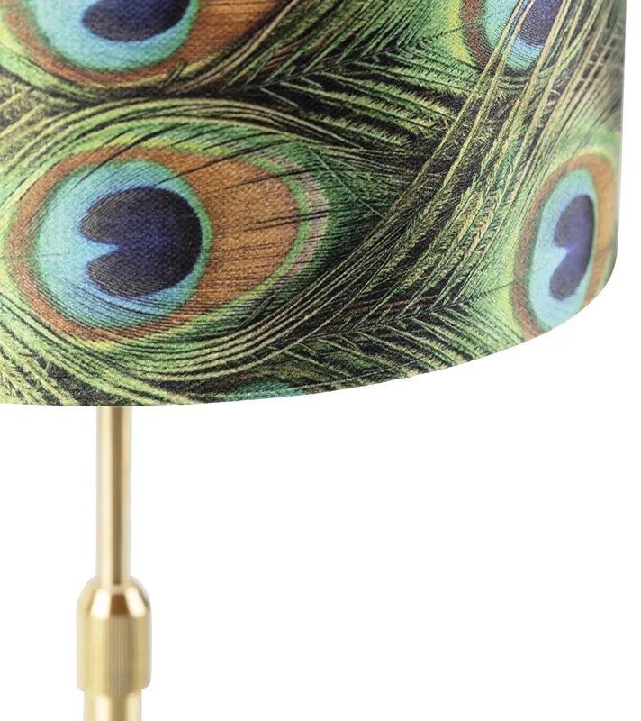 Stoffen Tafellamp goud/messing met velours kap pauw 25 cm - Parte Klassiek / Antiek E27 cilinder / rond rond Binnenverlichting Lamp