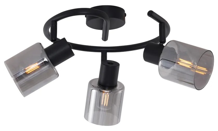 Moderne plafondlamp zwart met smoke glas wokkel 3-lichts - Cilin