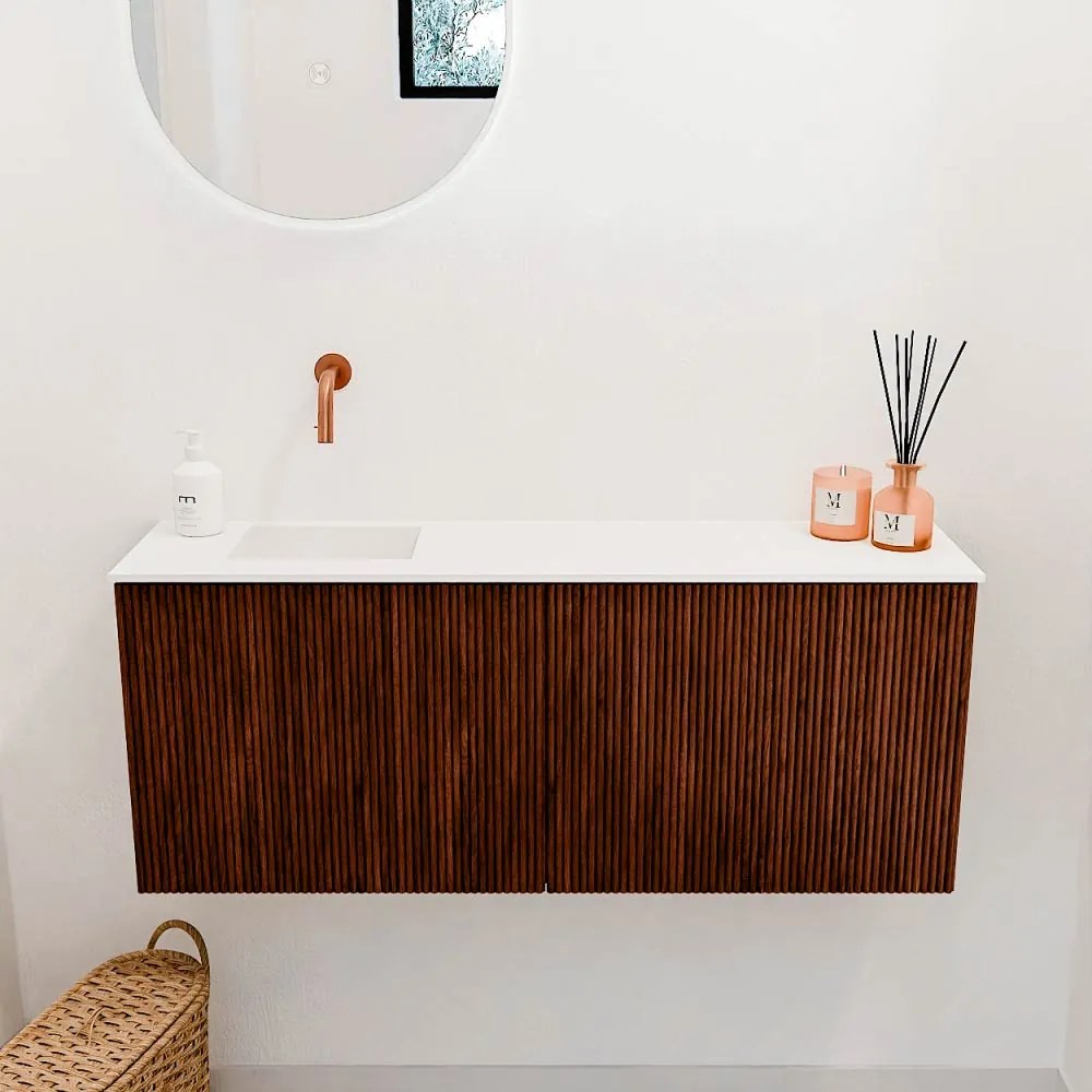 Mondiaz Joya 100cm toiletmeubel ruby met wastafel faye links zonder kraangat talc