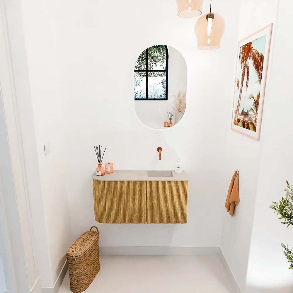 Mondiaz Joya DLux 80cm toiletmeubel ronding links oak met wastafel faye rechts zonder kraangat opalo