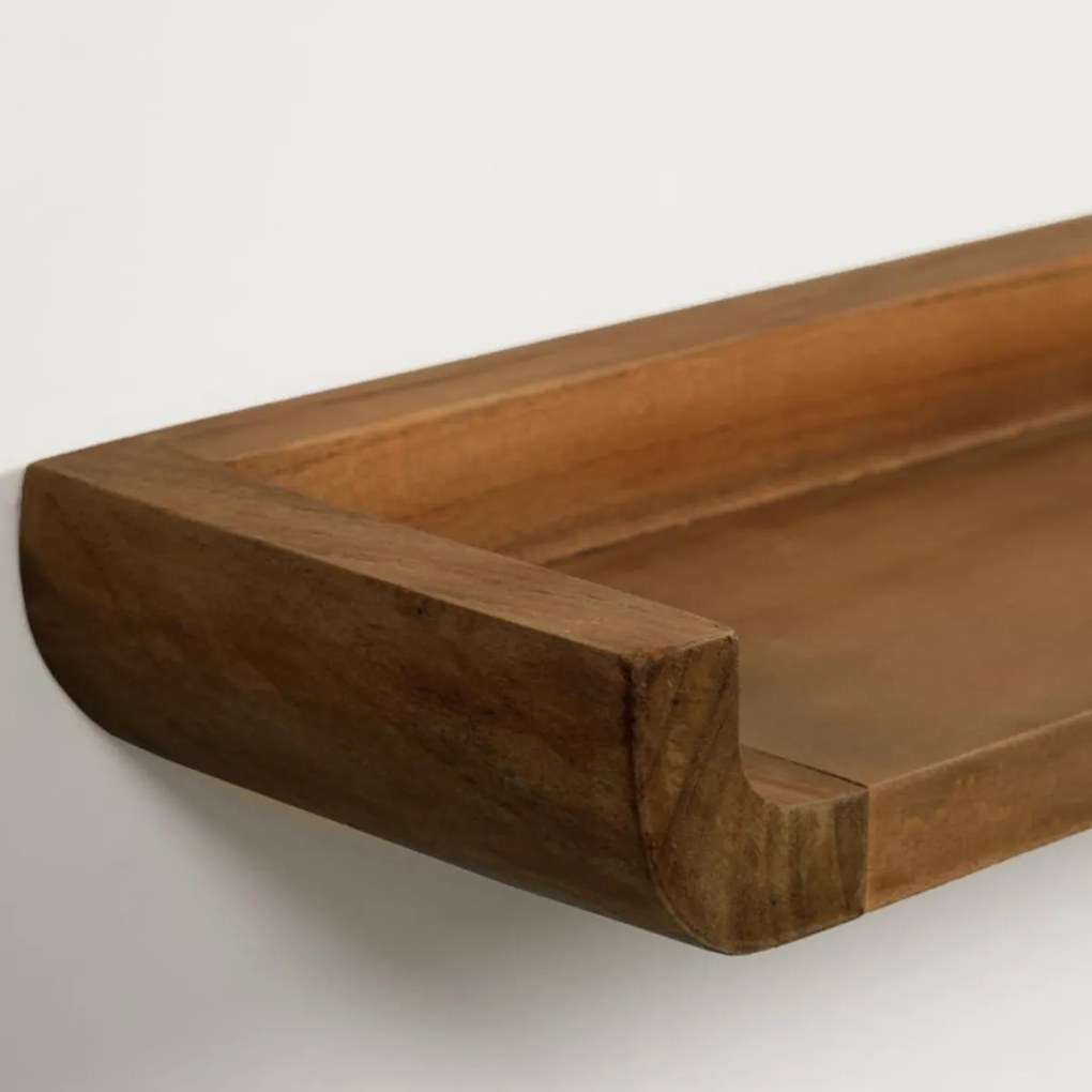 Kave Home Shamel Teak Hout Wandplanken Set Van 2 Walnoot Finish - 50x12x5cm.