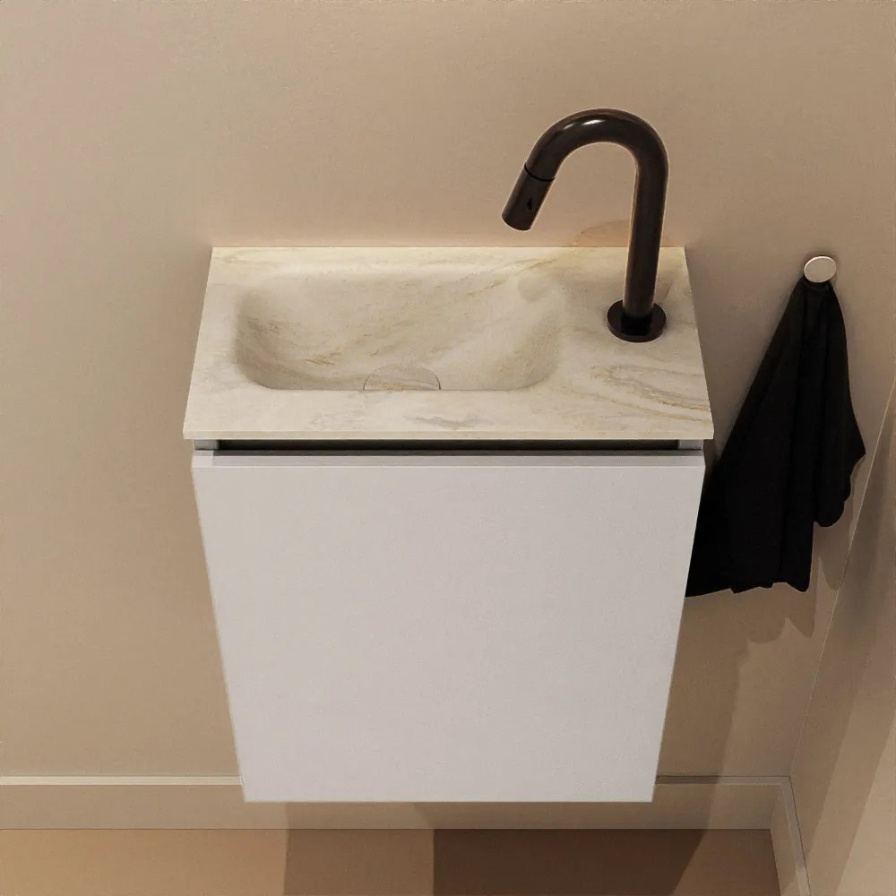 Mondiaz Ture DLux toiletmeubel 40cm linen met wastafel ostra links met kraangat