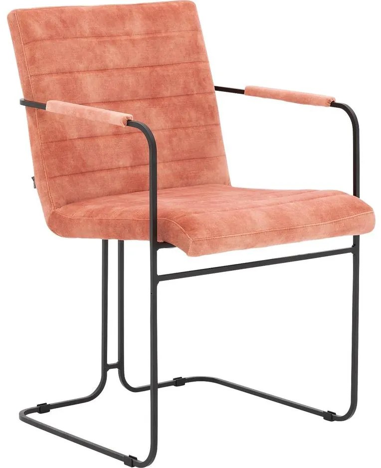 Goossens Eetkamerstoel Arco roze velvet stof met armleuning, elegant chic