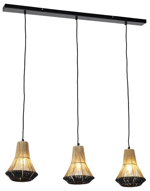 Eettafel / Eetkamer Landelijke hanglamp zwart met touw 19 cm 3-lichts - Jenthe Landelijk E27 Binnenverlichting Lamp