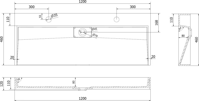 Mexen Ava opbouw wastafel van composiet 2/O 120 x 46 cm, wit - 23011202