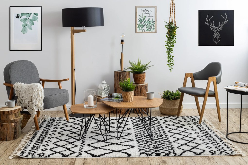 Tapijt PROMO BERBER SAFI N9040 wit / zwartrand, Barber, marokkaanse shaggy