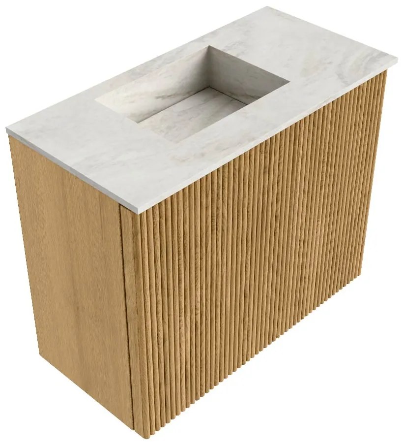 Mondiaz Joya DLux 50cm toiletmeubel oak met wastafel faye links 1 kraangat ostra