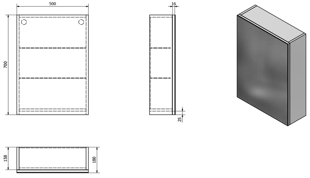 Aqualine Vega spiegelkast 50x70x18cm wit