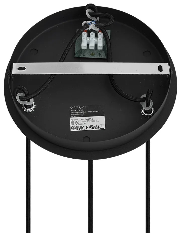 Art Deco hanglamp zwart met smoke glas rond 3-lichts - Vidro