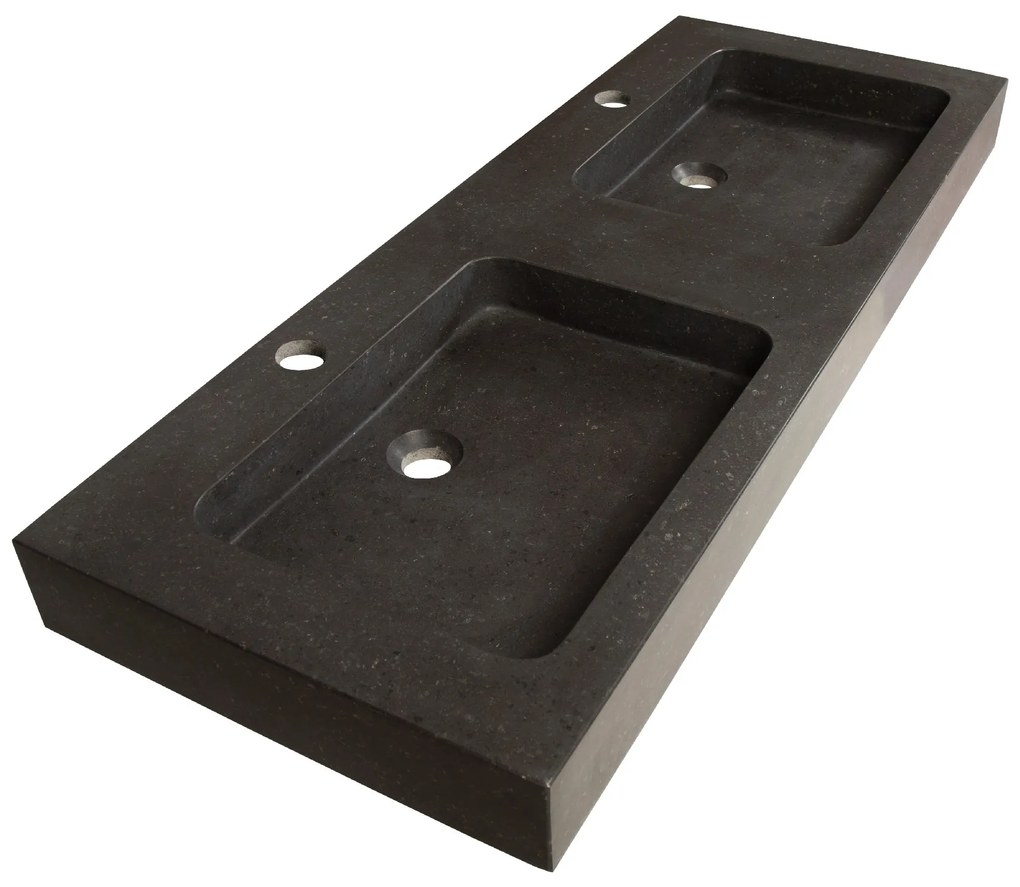 Sanituba Black Spirit dubbele wastafel basalt met twee kraangaten 120cm