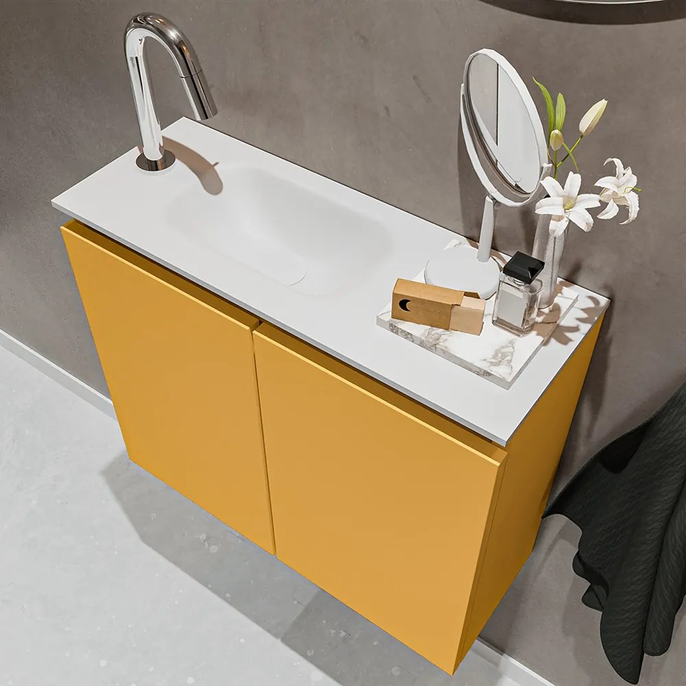 Mondiaz Ture 60cm toiletmeubel ocher met wastafel talc links 1 kraangat