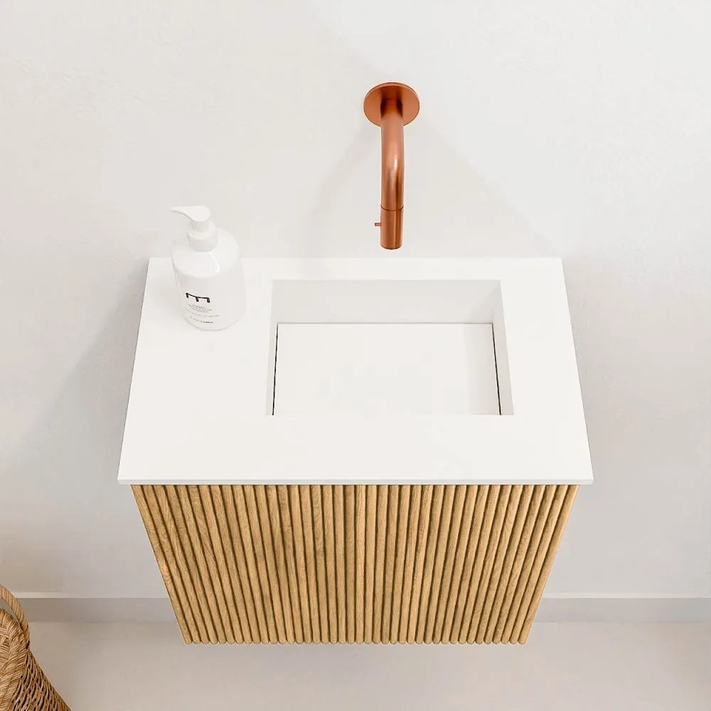 Mondiaz Joya 40cm toiletmeubel oak met wastafel faye rechts zonder kraangat talc