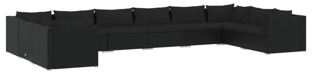 vidaXL 10-delige Loungeset met kussens poly rattan zwart
