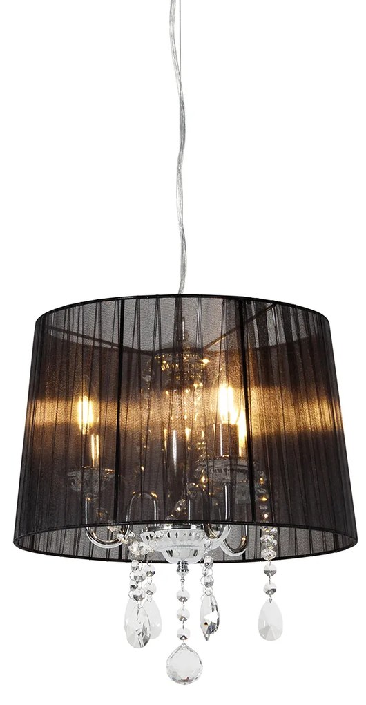 Stoffen Kroonluchter chroom met zwarte kap 3-lichts - Ann-Kathrin Klassiek / Antiek, Landelijk / Rustiek, Modern E14 rond Binnenverlichting Lamp
