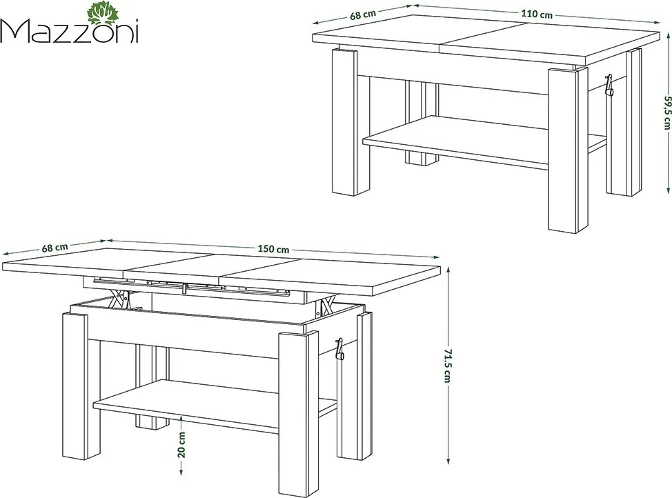 ASTORIA bruine eik, opklapbare salontafel
