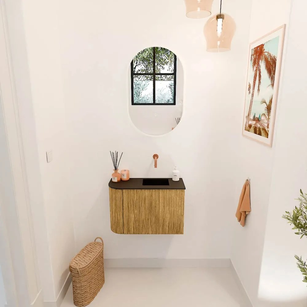 Mondiaz Joya 60cm toiletmeubel ronding links oak met wastafel faye rechts zonder kraangat urban