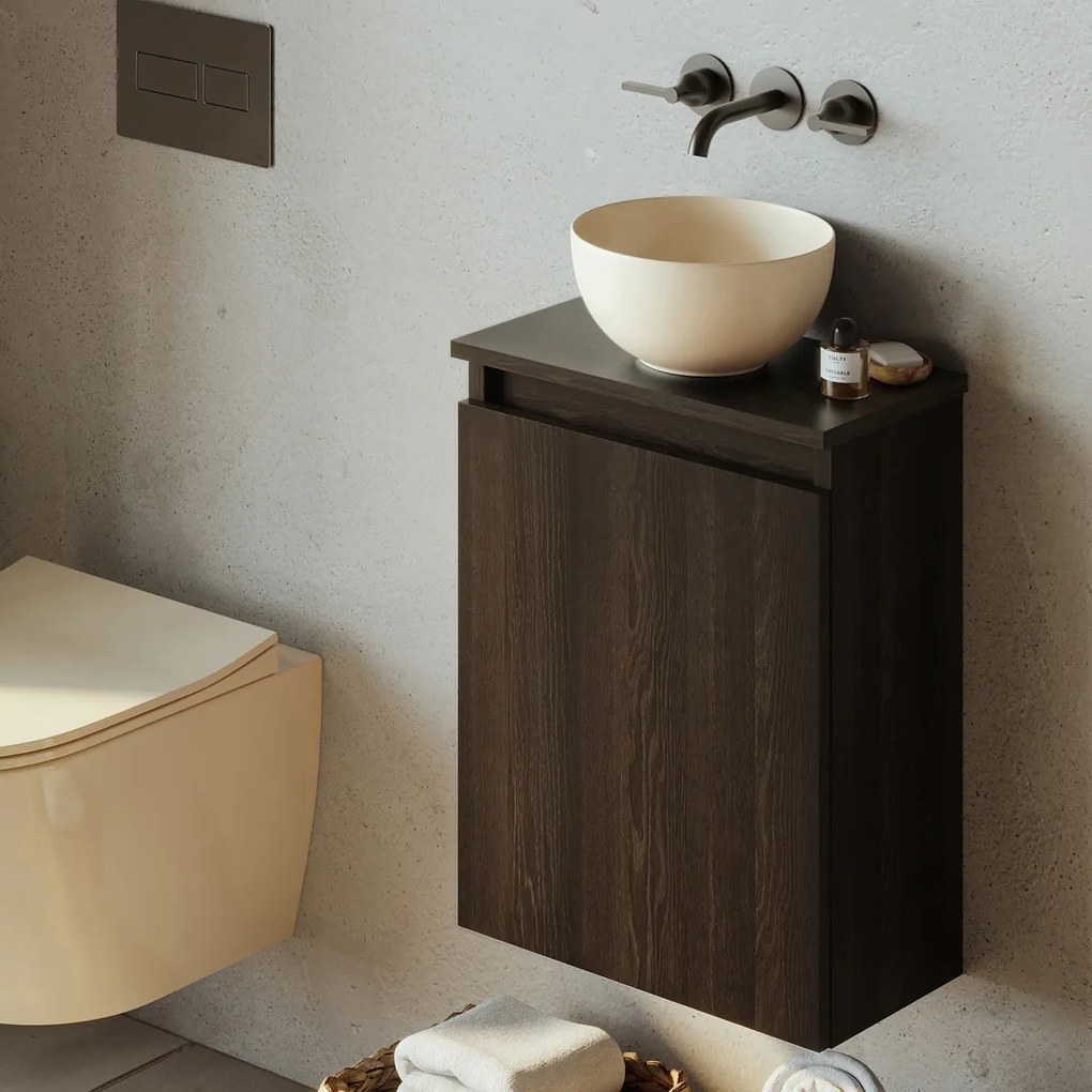 Fontana Bano toiletmeubel kasteel bruin 40x22cm met waskom in licht ivoor