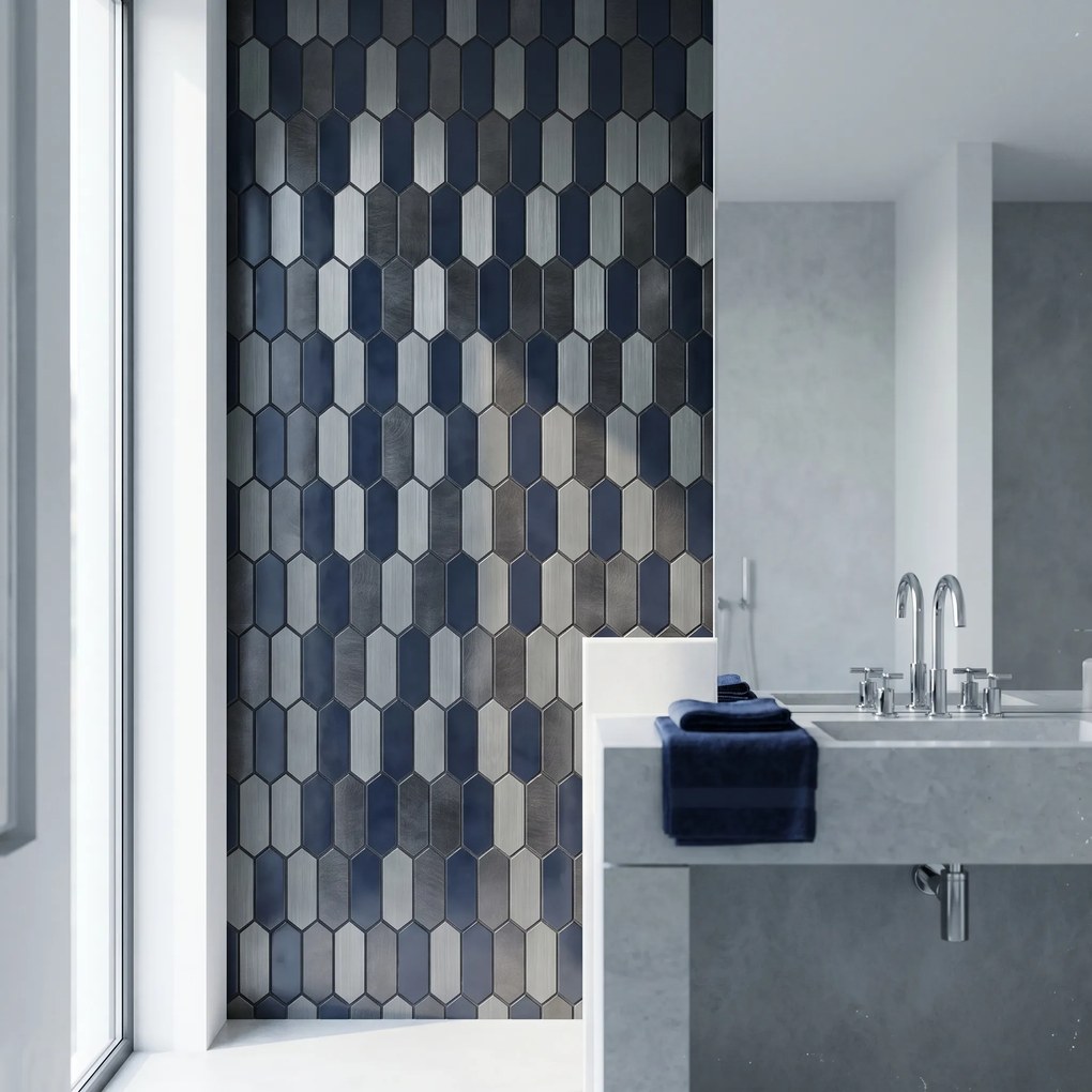 Zelfklevende Mozaïektegels Metaal | Picket Blauw | 28,2×27,3 cm | Keuken, Bad &amp; WC
