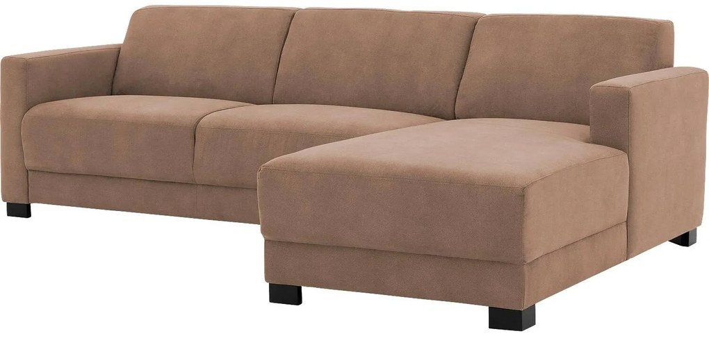 Goossens Bank My Style bruin, microvezel, 2,5-zits, stijlvol landelijk met chaise longue rechts