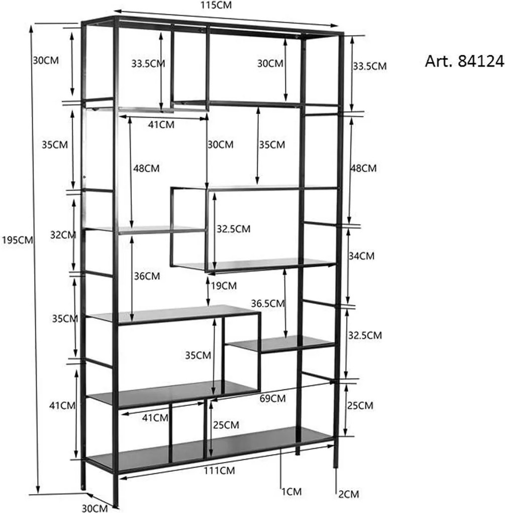 Hoog Wandrek Staal Met Glas Goud - 115x30x195cm.