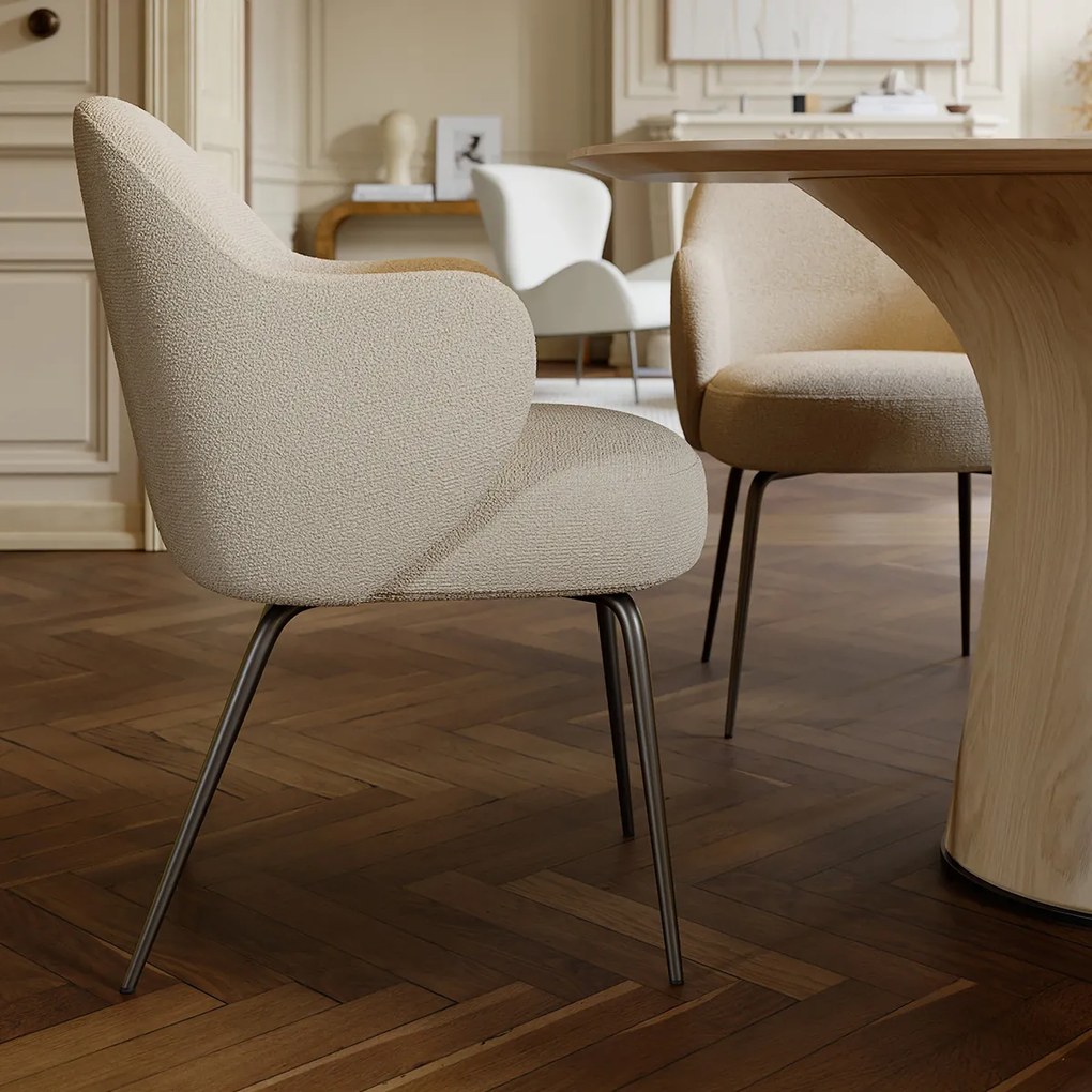 Dan-Form Bae Luxe Eetkamerstoel Met Armleuningen Almond Shimmer Boucle