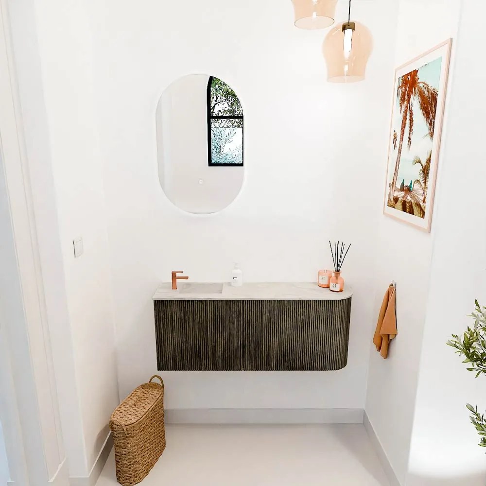 Mondiaz Joya DLux 100cm toiletmeubel ronding rechts shadow met wastafel faye links 1 kraangat ostra