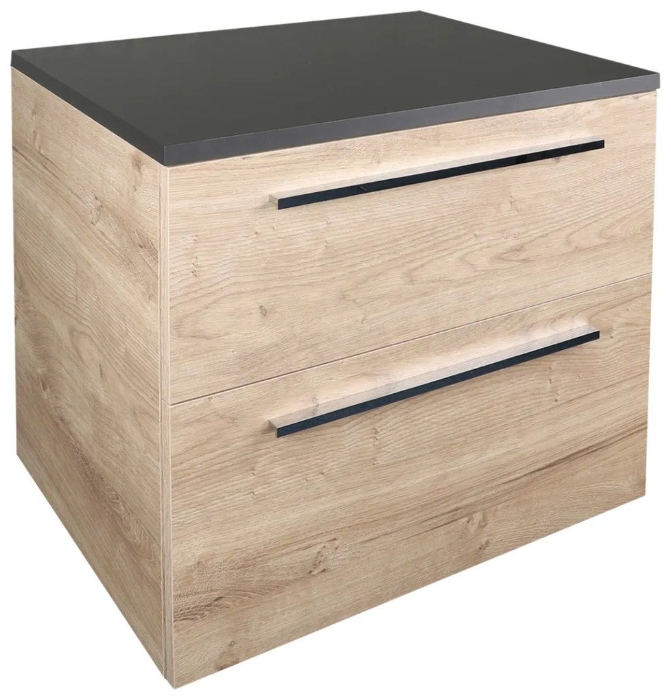Differnz Fit badmeubel 60cm eiken licht met toppaneel zwart mat en spiegelkast