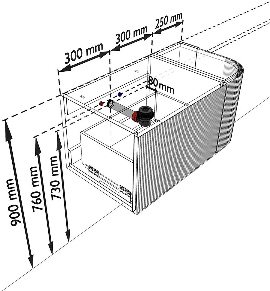 Mondiaz Kurve-dlux 85cm badmeubel ronding rechts oak met 1 lade en deur en wastafel cloud links zonder kraangat lava