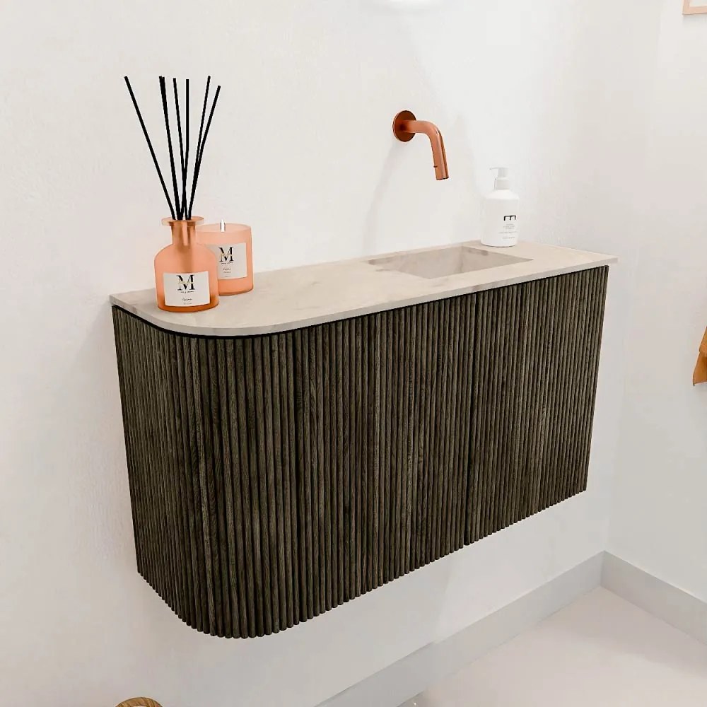 Mondiaz Joya DLux 70cm toiletmeubel ronding links shadow met wastafel faye rechts zonder kraangat frappe