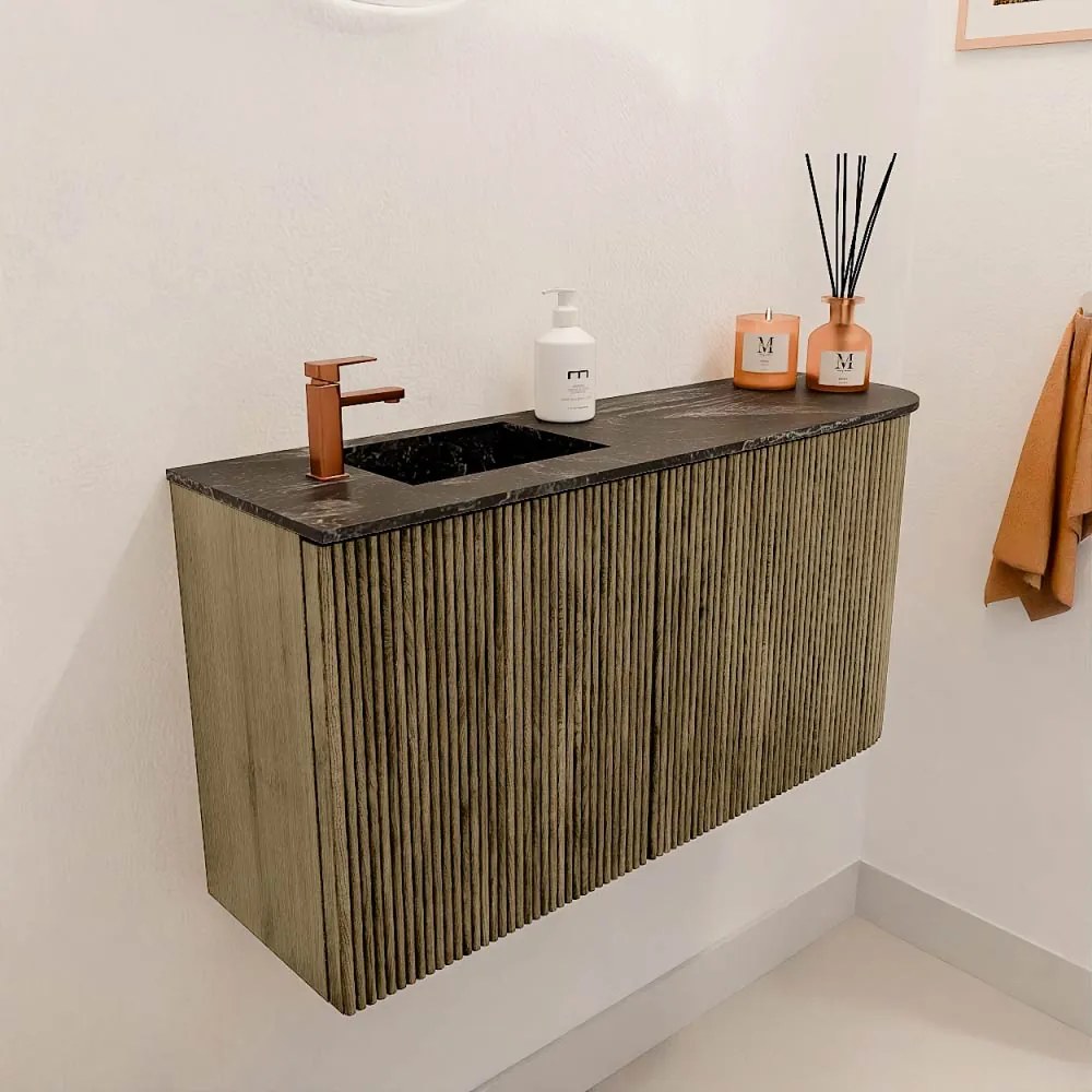 Mondiaz Joya DLux 80cm toiletmeubel ronding rechts dusk met wastafel faye links 1 kraangat lava