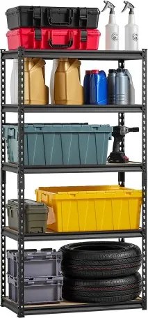 VEVOR werkplaatsstelling, 907 kg, 5-laags garage-opslagrek, 406 x 813 x 1596 mm, boutloze stelling, robuuste stelling, metalen stelling voor garagestellingen, universele stelling, ideaal voor keuken, magazijn, kelder, zwart