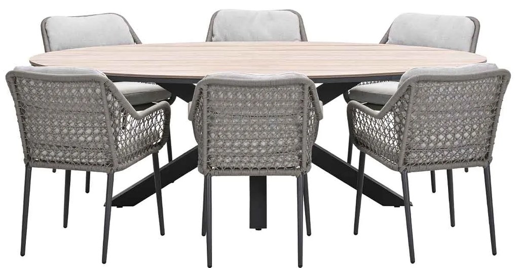 Garden Impressions Pemba tuinset 7-delig - Tulli tuintafel 220x115xH75 cm - light teak vironwood