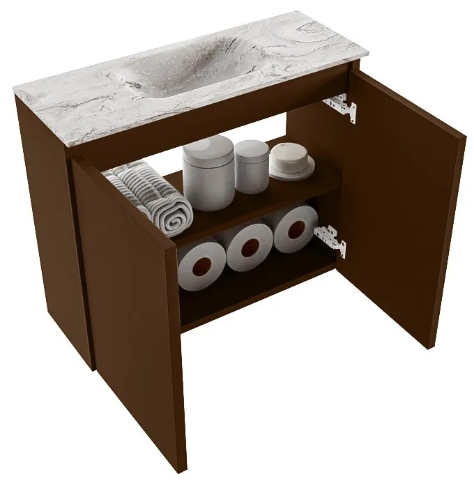 Mondiaz Ture DLux toiletmeubel 60cm rust met wastafel glace midden zonder kraangat