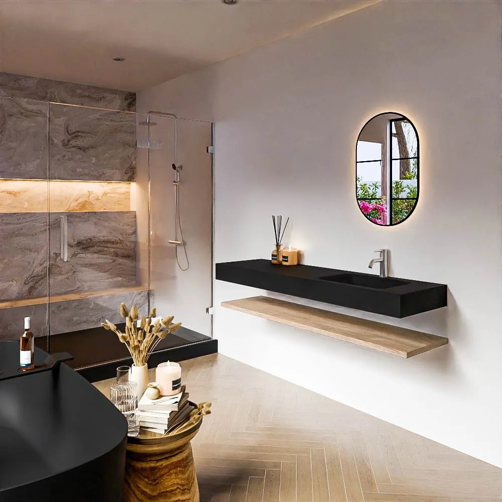 Zaro Alan badmeubel 160cm met planchet washed oak en vrijhangende wastafel cloud rechts 1 kraangat urban