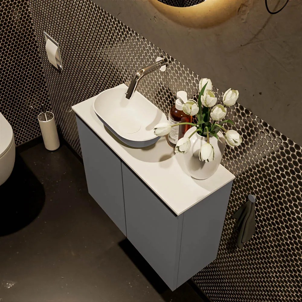 Mondiaz Fowy toiletmeubel 60cm dark grey met antraciete waskom links zonder kraangat