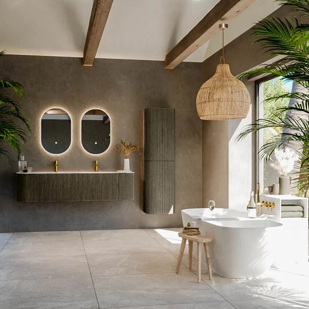 Mondiaz Kurve-dlux 170cm badmeubel ronding links/rechts shadow met 1 lade en 2 deuren en wastafel leaf dubbel 2 kraangaten glace