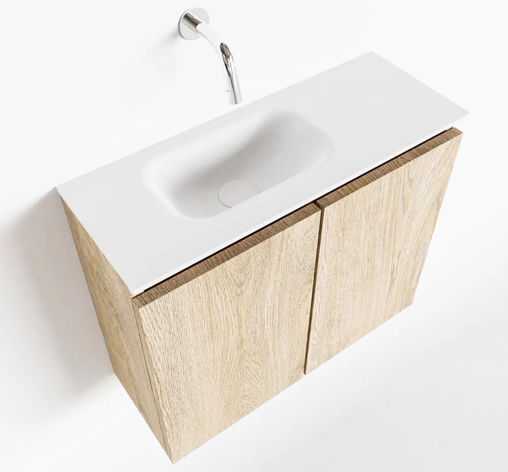 Mondiaz Ture 60cm toiletmeubel washed oak met wastafel talc links geen kraangat