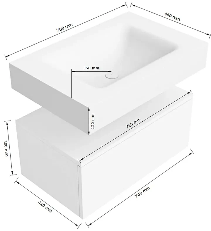 Zaro Alan badmeubel 70cm urban 1 lade met vrijhangende wastafel cloud midden zonder kraangat urban