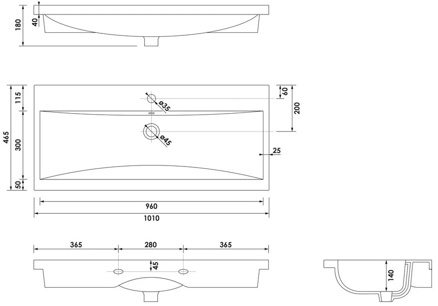 Brauer Halo wastafel keramiek 100cm met 1 kraangat wit glans