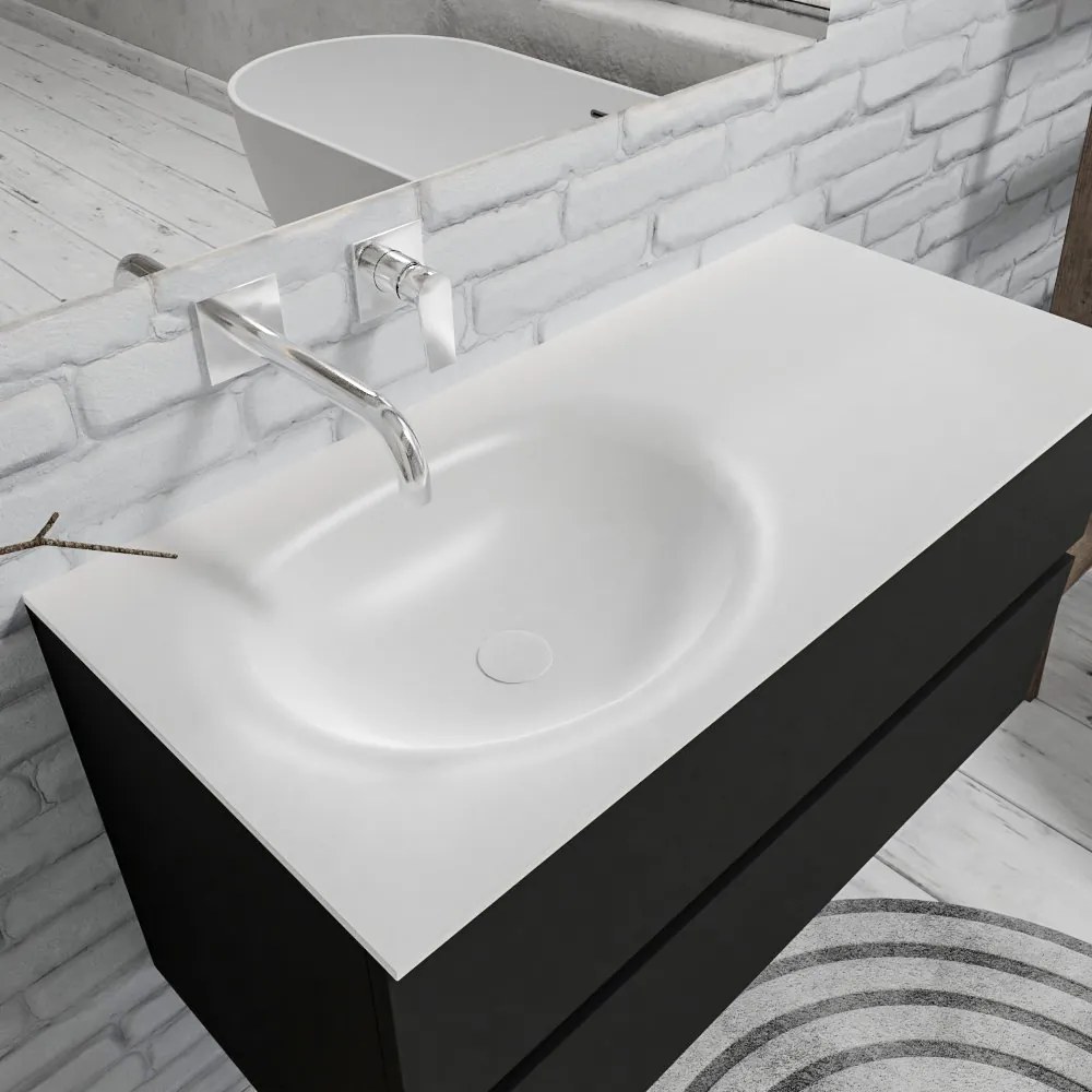 Zaro Sevilla Solid Surface badmeubel 100cm mat zwart geen kraangat met 2 lades spoelbak links