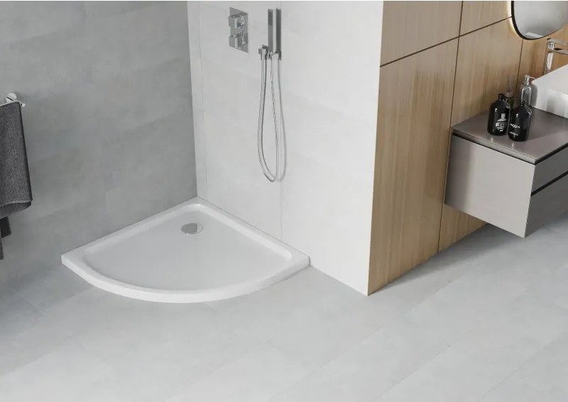 Mexen Flat halfronde douchebak slim 80 x 80 cm, wit, chrom afvoer - 41108080