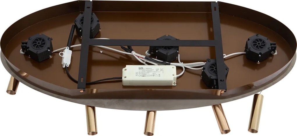 Design hanglamp rosé goud met amber glas incl. LED 3-staps dimbaar 5-lichts easylift - Fiera