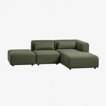 Rechtse Modulaire Chaise Longue Bank Van 2 Delen Met Poef Fogler Teddystof Saliegroen - Sklum