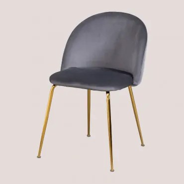 Kana Design Eetkamerstoel In Fluweel Grijs & Goud - Sklum