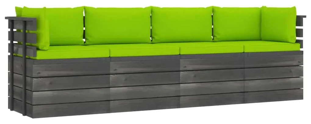 vidaXL Tuinbank 4-zits met kussens pallet massief grenenhout