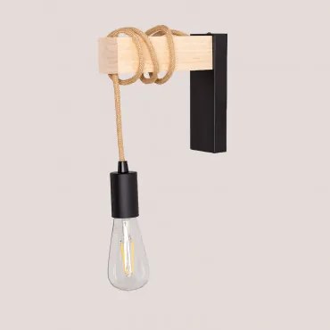 Tina Stalen Wandlamp Zwart – Natuurlijk Hout - Sklum