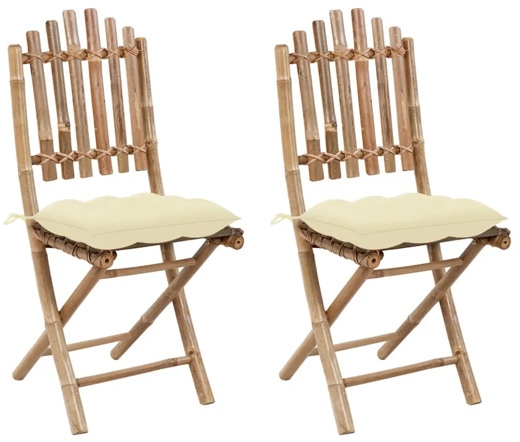 vidaXL Tuinstoelen 2 st inklapbaar met kussens bamboe