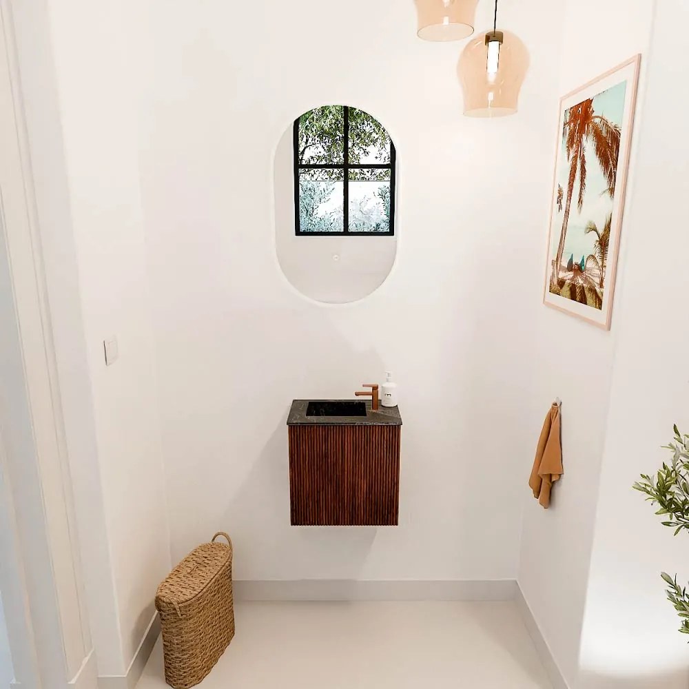 Mondiaz Joya DLux 40cm toiletmeubel ruby met wastafel faye links 1 kraangat lava
